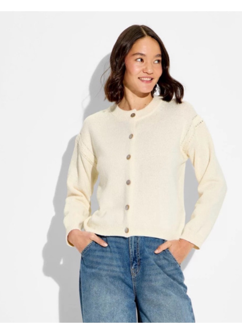 wild fable Cream Button-Up Knit Cardigan